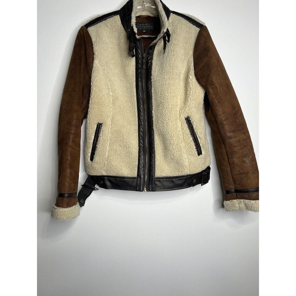 Montanaco Faux Suede Leather Jacket Coat Medium Brown Zip up Front Pockets